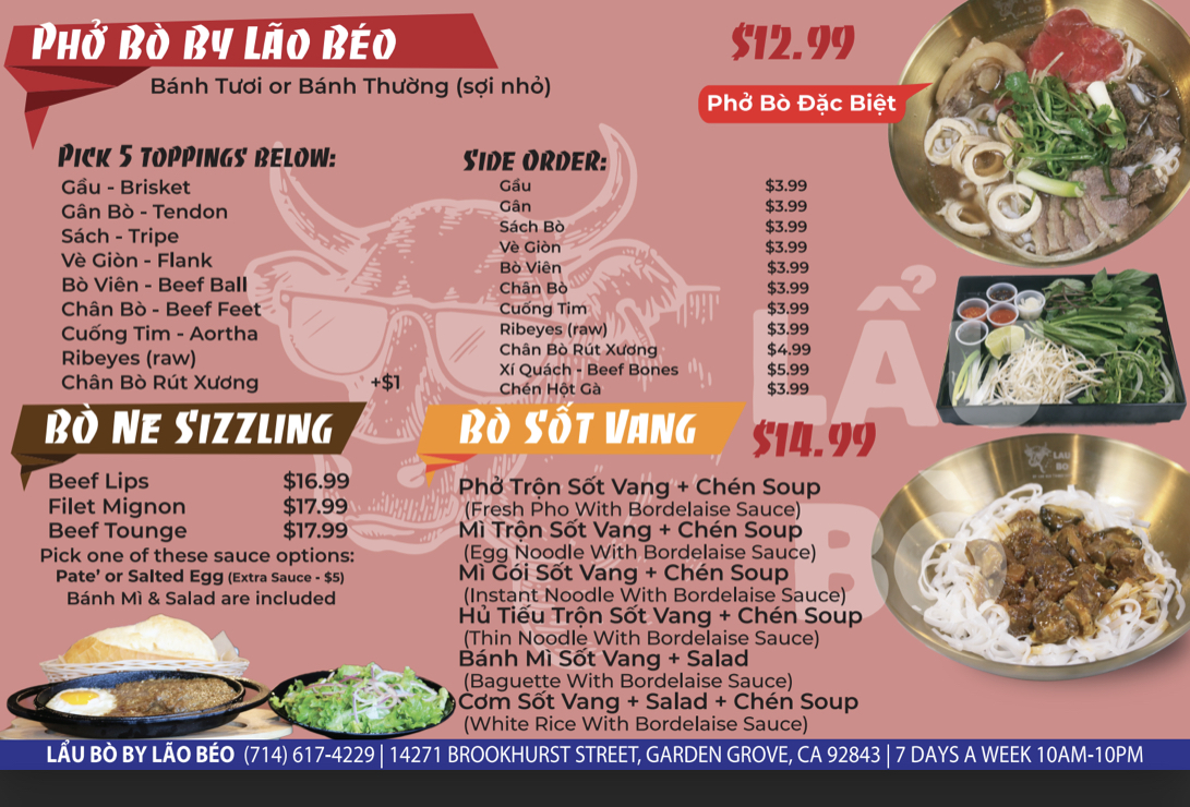 Lau Bo by Lao Beo Offers Noodle Soup in Garden Grove, CA 92843